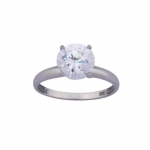 10K White Gold Round Solitaire Cubic Zirconia Engagment Ring, Size 10