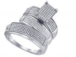 Men's Ladies .925 Sterling Silver .68ct Round White Diamond Wedding Engagement Trio Bridal Ring Set (Ladies size 7, Men's size 10; see Product Description)