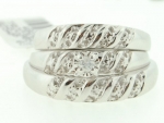 Men's Ladies Sterling Silver .07ct Round White Diamond Wedding Engagement Trio Bridal Ring Set (Ladies size 7, Men's size 10; see Product Description)