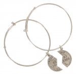 BFF Best Friends Broken Coin Charm Bangle Bracelet Set Silver Plated Small Med