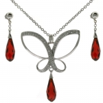 Butterfly Sliver Necklace Earring Garnet Glass Crystal CZ Diamonds Gift Set Bucasi