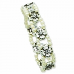Genuine 1928 Boutique (TM) Bracelet. Silver-tone Crystal/Cultura Glass Pearl Double Strand Stretch Bracelet. 100% Satisfaction Guaranteed.