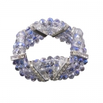 Lavender Faceted Crystals Diamond Studded Silver Rings Triple Bracelet Stretchable Stylish