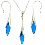 Silver Swarovski Crystal Blue Aquamarine Birthstone Necklace Earrings Jewelry Set in Gift Box Bucasi SALE
