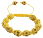 Yellow Skull Head Style Shamballah Beaded Macrame Adjustable Bracelet