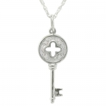 Sterling Silver Diamond-Accent Cut-Out Clover Key Pendant Necklace , 18