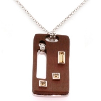 Sterling Silver Necklace With Brown Resin Rhodium Plated Topaz Square Crystal Necklace By Bucasi