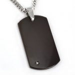 Black Plated Tungsten Carbide Diamond Dog Tag on 24 Inch Curb Chain (Engraveable)