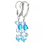 2 Ocean Blue and White Faceted Crystal Dangle Hook Earrings For Women