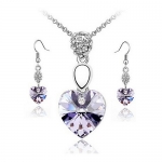 Top Value Jewelry - Necklace and Earring Jewelry Set, Amethyst Heart Necklace, Heart Earrings, Elegant & Fashionable, 18K White Gold Plated, Free 18 Inch Chain - SUPER CUTE