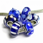 6 pcs Sterling Silver Assorted Dark Blue White Flower Murano Glass Bundle Bead For Pandora Chamilia Troll European Charm Bracelets
