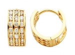 14K Yellow Gold 5mm Thickness 3 Tier 21 Stone CZ Channel Set Small Polished Hoop Huggies Earrings (0.4 or 11mm)