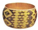 ZAD Unique Yellow Ikat Print Wide Bangle Bracelet Gold Tone