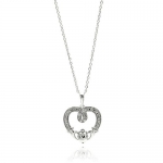 .925 Sterling Silver Open Claddagh Cubic Zirconia Heart Charm Necklace with 16-18 Adjustable Chain