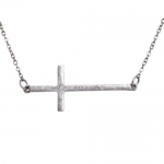 Antique Silver Finish Sideways Cross 18 Necklace - Side Cross Necklace - Cross Size 0.75x1.5 Inches
