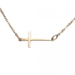 Antique Gold Finish Sideways Cross 18 Necklace - Side Cross Necklace - Cross Size 0.5x1 Inches