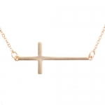 14kt Matte Gold Plated Sideways Cross 18 Necklace - Side Cross Necklace - Cross Size 0.75x1.5 Inches