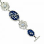 Genuine 1928 Boutique (TM) Bracelet. Silver-tone Blue Oval Flower Toggle 7in Bracelet. 100% Satisfaction Guaranteed.