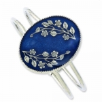 Genuine 1928 Boutique (TM) Bracelet. Silver-tone Blue Oval w/ Flowers Hinged Bracelet. 100% Satisfaction Guaranteed.