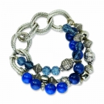 Genuine 1928 Boutique (TM) Bracelet. Silver-tone Blue Bead & Crystal Stretch Bracelet. 100% Satisfaction Guaranteed.