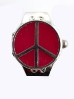 Dark Pink Peace Sign Locket Stretchable Watch Ring