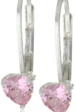 Disney Princess Sterling Silver Pink Heart Cubic Zirconia Lever Back Earrings