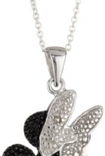 Disney Minnie Girl's Black and White Diamond Sterling Silver Pendant Necklace