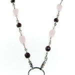 Beaded ID Badge Holder Necklace - Pink Curve/Plum
