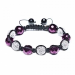 Shamballa Macramé Braided Hematite Clear Swarovski Purple Crystal Beaded Power Bracelet