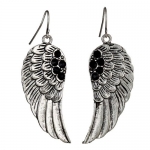 Beautiful Silver Plated Angel Heart Guardian Angel Wing Earrings with Black Crystal Cubic Zirconia Diamonds