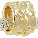 Dog Paw Print 14k Gold on 925 Sterling Silver Bead fits European Charm Bracelet