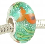 Gold Fish Murano Style Glass Bead on Sterling Silver Solid Core fits European Charm Bracelet