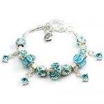 Pandora compatible Blue Zirconia Charm with Blue Murano Glass Beads Charm Bracelet