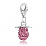 Sterling Silver Enamel & Crystal clip-on baby girl pacifier charm
