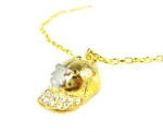 Goldtone Casted Baseball Cap with Embedded Bear Charm Necklace