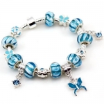 Pandora compatible Blue Butterfly Charm with Blue Murano Glass Beads Charm Bracelet