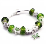 Pandora compatible Green Butterfly Charm with Green Murano Glass Beads Charm Bracelet