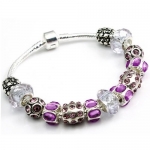 Pandora compatible Purple Zirconia Charms with Clear Murano Glass Beads Charm Bracelet