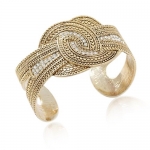 Goldtone Double Circle Crystal Cuff Bracelet Fashion Jewelry