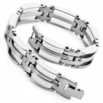 Justeel Jewelry Mens Silver Stainless Steel Bracelet Link Chain Cuff Bangle