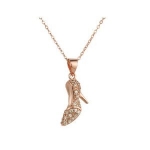 PlusMinus Rose Gold 925 Silver Crystal Zircon Shoe Pendant Necklace For Women + Gift Box
