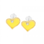 Rosallini Pair Yellow Heart Shape Studs Earrings w Plastic Cap for Ladies