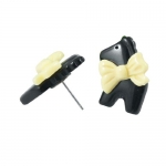 Rosallini Lady Pair Black Yellow Plastic Horse Butterfly Knot Stud Earrings