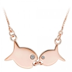 PlusMinus Sterling Silver Kiss fish with Rosegold Plated Pendant Necklace For women + Gift Box