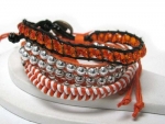 Burnt Orange Silver Beaded Multi Strand Adjustable Friendship Fashion Bracelet