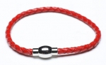 Red Braided Leather Cord Bracelet, Stainless Steel Clasp, 4 Millimeters in Width, 8 1/2 Inches in Length
