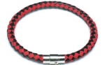Black and Red Braided Leather Cord Bracelet, 6 Millimeters in Width, 7 1/2 Inches in Length