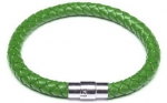 Green Braided Leather Cord Bracelet, 6 Millimeters in Width, 7 Inches in Length