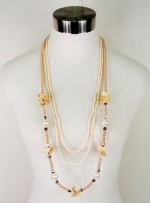 Mixed Chain Plastic Layered Long Necklace (B-2) - White and Gold Color