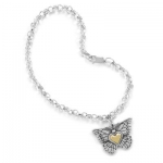 7.5 Toggle Bracelet with Sterling Silver and 14 Karat Gold Butterfly Charm